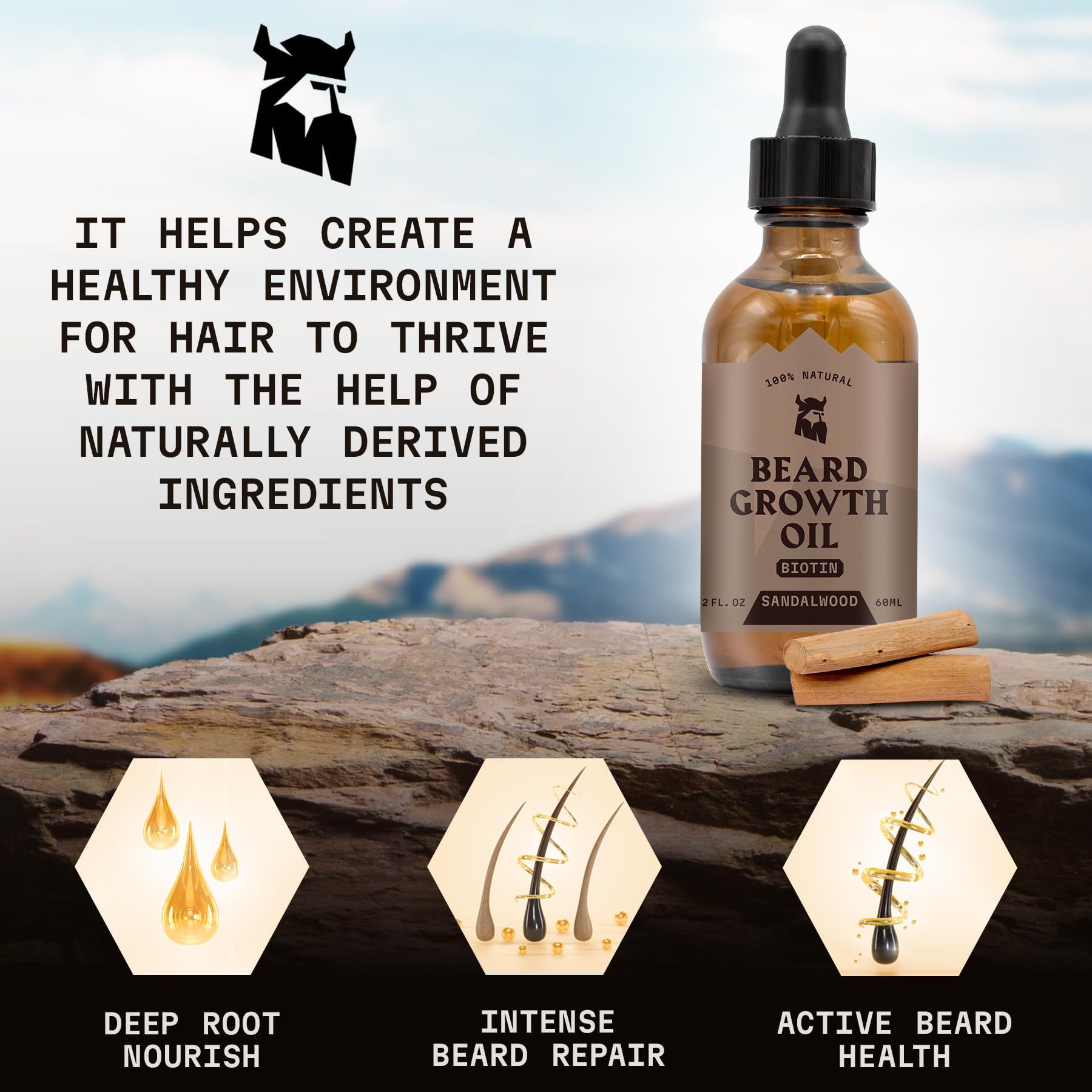 Striking Viking Beard Growth Oil with Applicator - 2 Fl Oz, Sandalwood