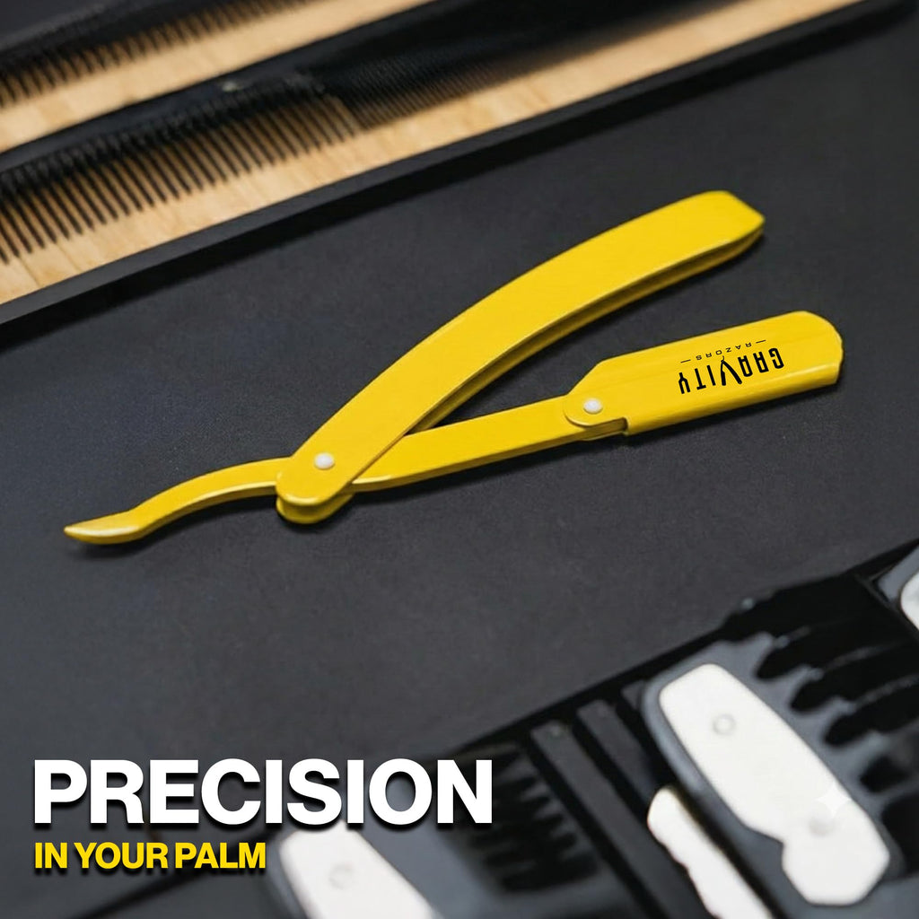 Gravity Razors Professional Straight Razor - Minimal Exposure Straight Razor Kit with 10 Derby Premium Blades (Yellow, Ultra Exposed 2mm Exposed - Yellow)