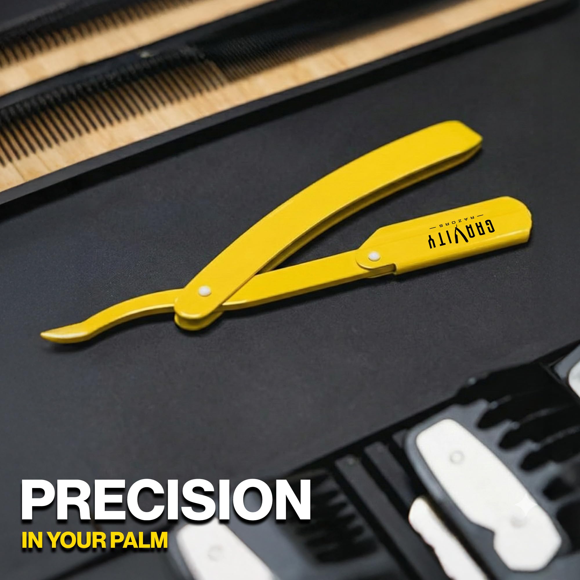 Gravity Razors Professional Straight Razor - Minimal Exposure Straight Razor Kit with 10 Derby Premium Blades (Yellow, Ultra Exposed 2mm Exposed - Yellow)