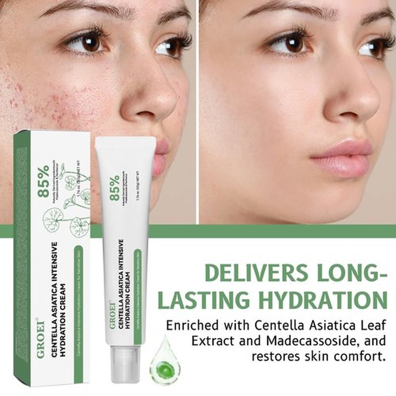 GROEI Centella Asiatica Intensive Hydration Cream, 85% Natural Ingredients, Long-Lasting Moisturizer for Sensitive Skin, 50g