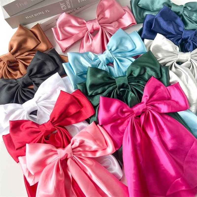 12 PCS Large Hair Bows for Women Girls Cute Ribbon Bow Hair Clips with Long Tails, Big Silky Satin Bows for Hair, Vintage Hair Accessories for Girls Women