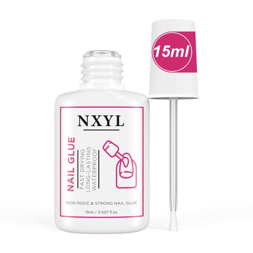 Strong Brush On Nail Glue for Press on Nails - Fast Drying, Long-Lasting, Waterproof, Ideal for Acrylic Tips and Fake Nails, (15ml) Reliable Adhesive Glue for Professional & Home Use