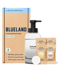 BLUELAND Hand Soap Starter Set, 1 Refillable Glass Foaming Hand Soap Dispenser in Slate with 4 Refill Tablets, Variety Scents, 4 x 9 Fl oz