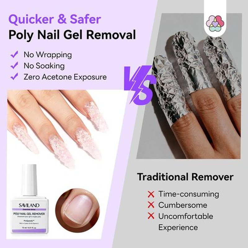 SAVILAND Poly Gel Nail Remover Kit: 2PCS Fast Gel Remover for Nails, Easy & Gentle No Need Soaking or Wrapping, Gel Remover Kit with Cuticle Oil Pen and Scraper for Professional Nail Remover Kit Tools