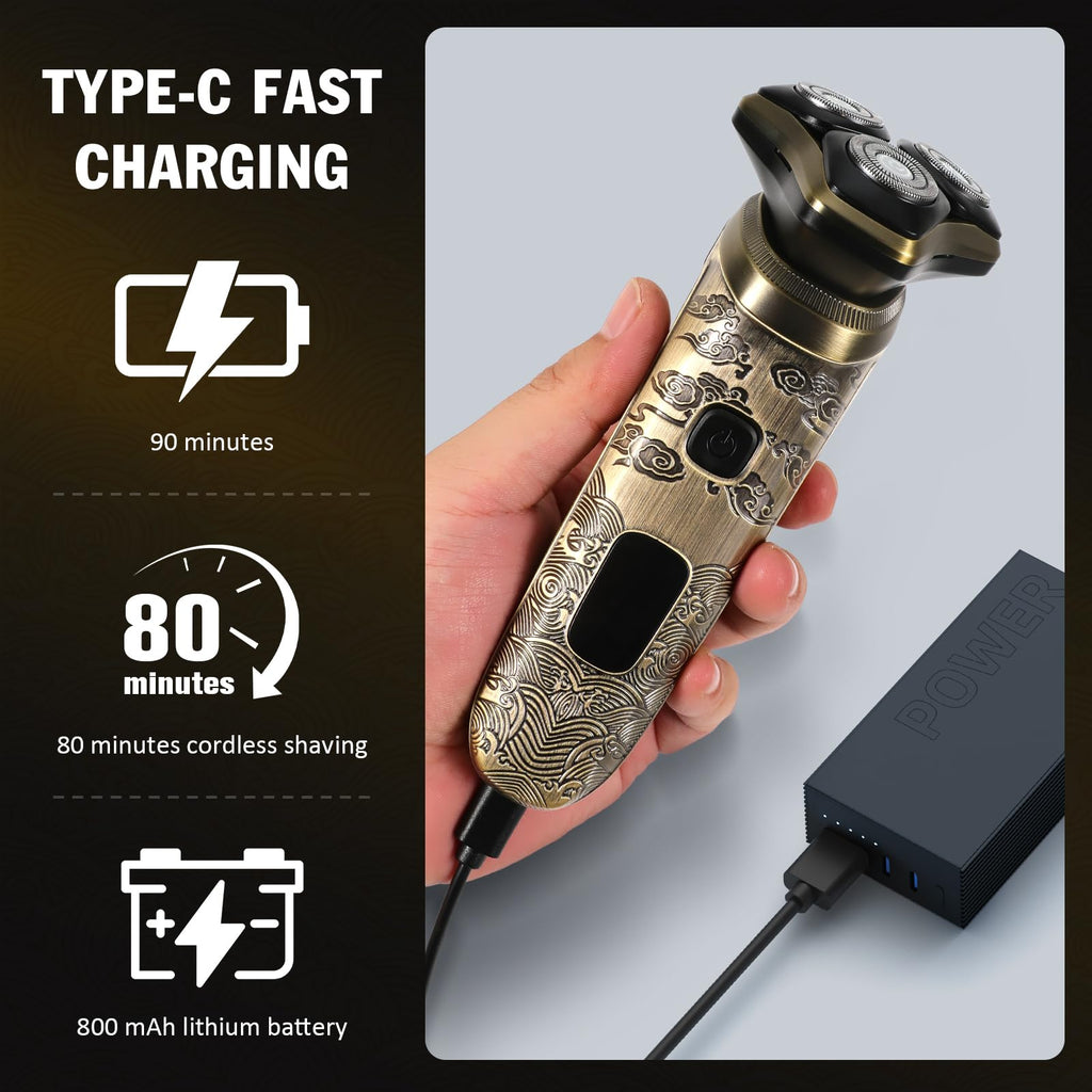 YHC Electric Razor for Men – Wet & Dry Rotary Shaver with Magnetic Head for Beard & Face, Rechargeable Cordless Shaver with Pop-Up Trimmer & Travel Lock