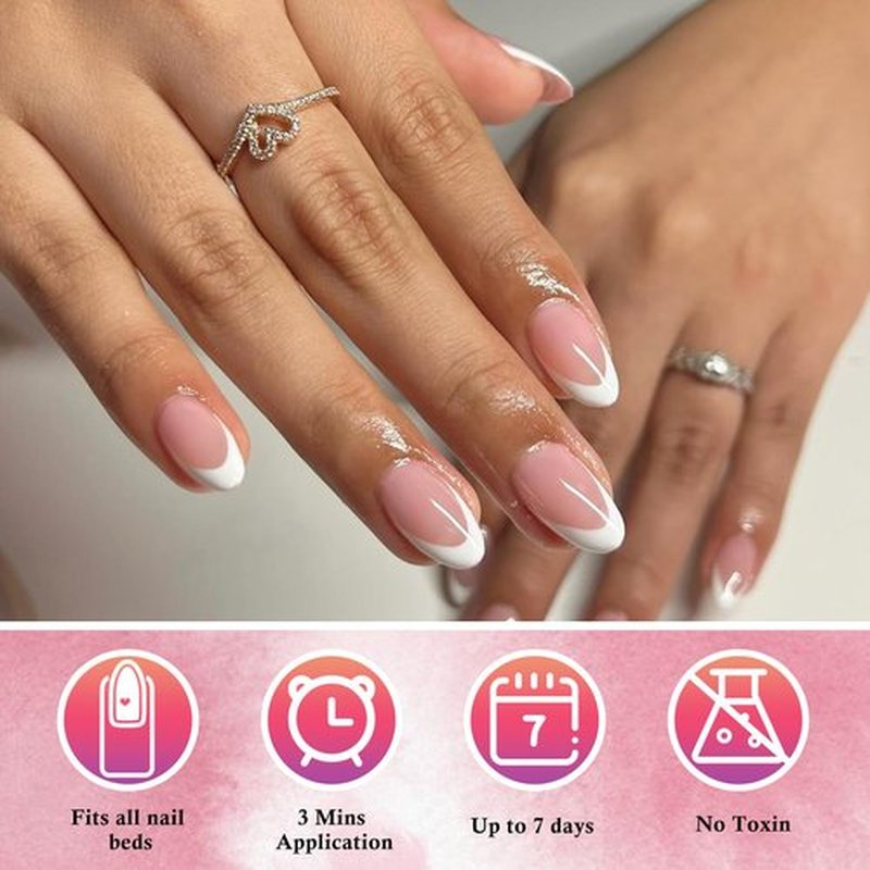 AddFavor French Tip Press on Nails Short Oval Fake Nails, 120pcs White French Tips Nails Press on Medium Almond False Acrylic Nails for Women and Girls