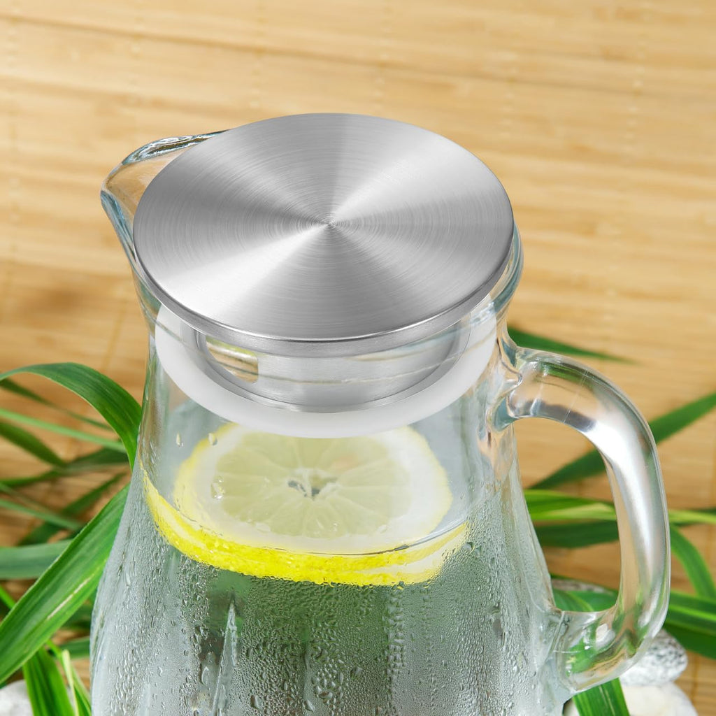 Housoutil Stainless Steel Carafe Lid Replacement for Glass Water Pitcher Leak-Resistant Cover with Dual Drain for Cold Beverage and Tea Pitchers