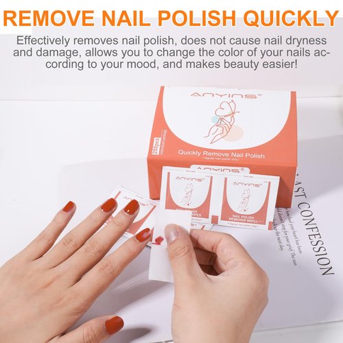 ANYINS Nail PolishRemover Wipes, Fast Remove 200Pcs Nail Polish Remover Pads with Nutrition Oil Individually Wrapped Professional Nail Salon and Home Use