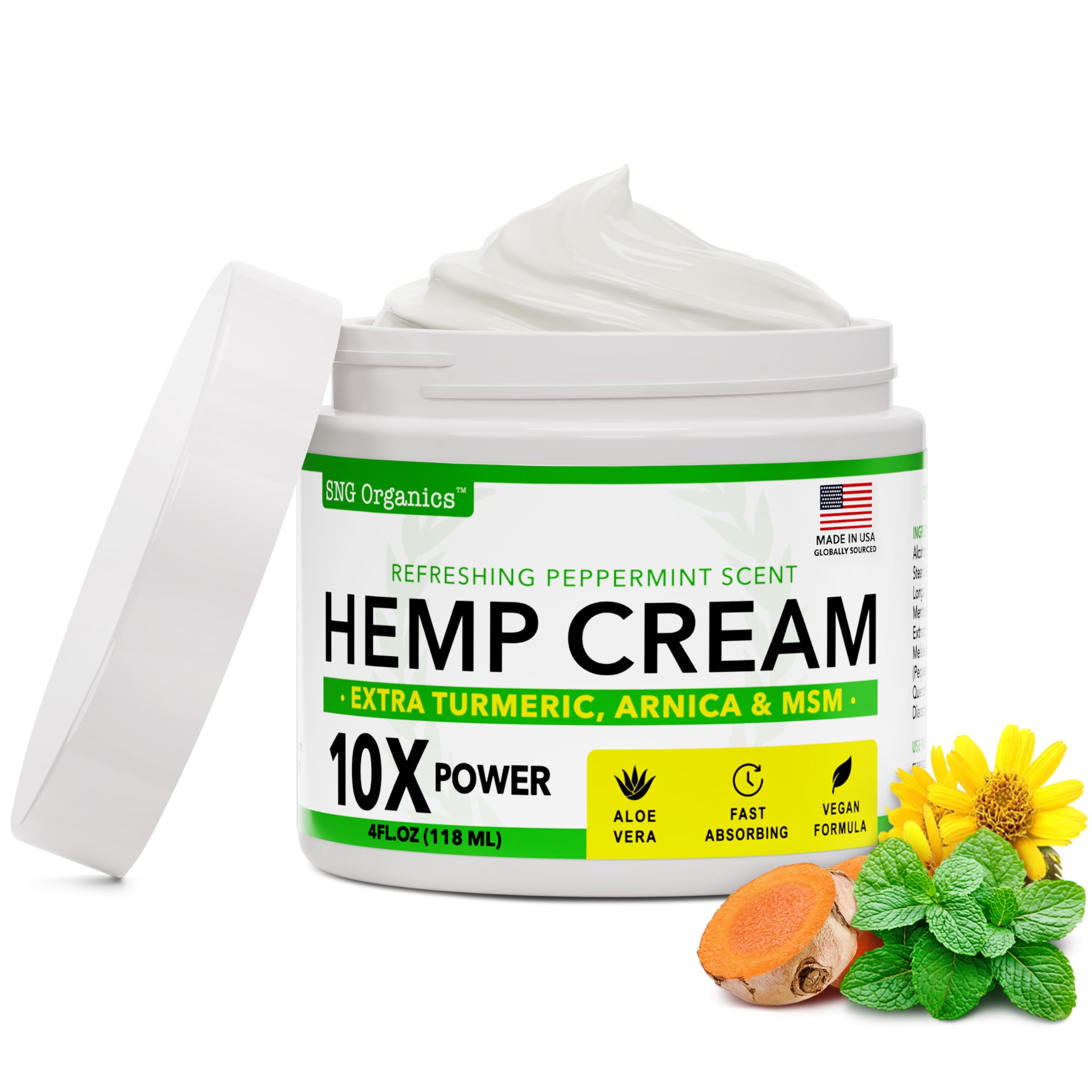 Super Natural Goods Hemp Cream with Hemp Oil, Turmeric, Arnica & Menthol – Botanical Cream with a Cooling Sensation for Localized Application (4oz)