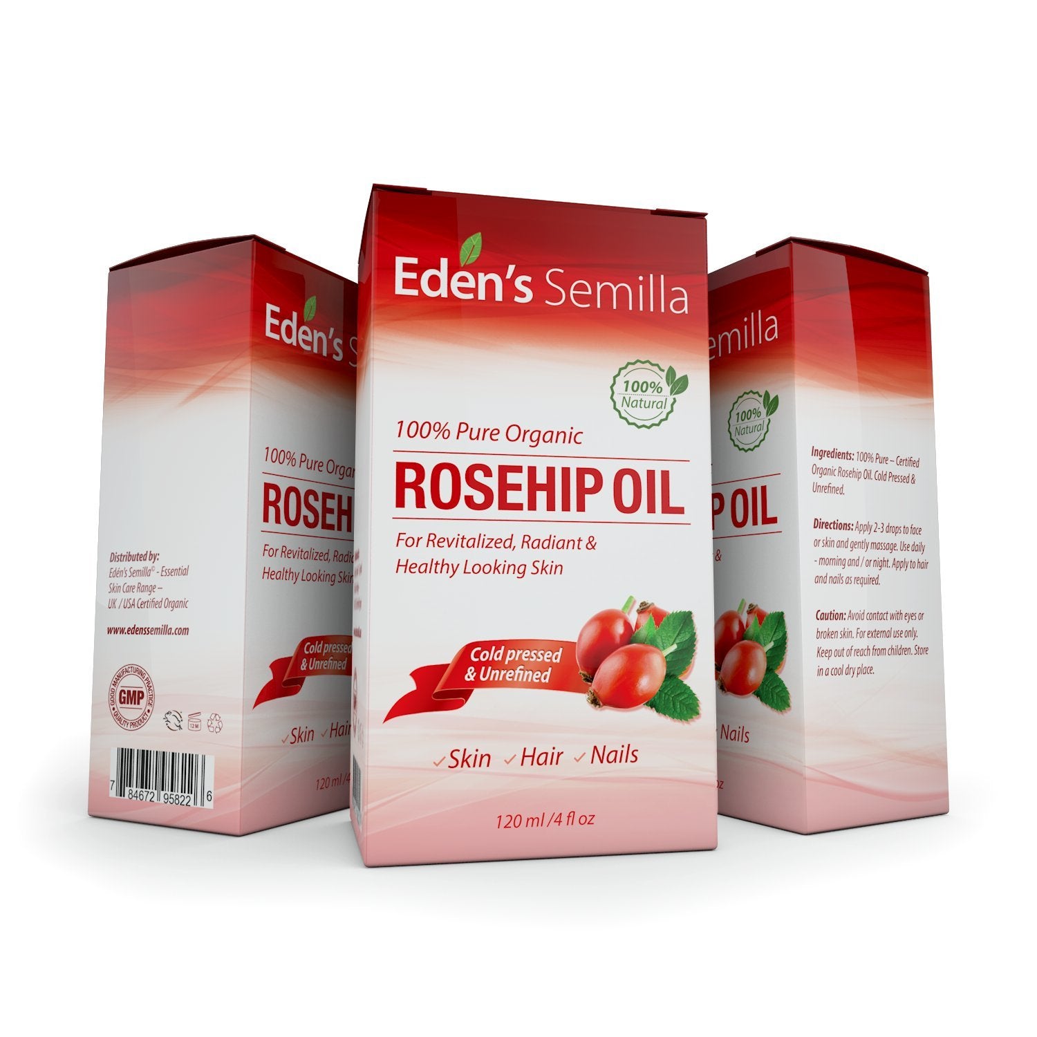 100% Pure Rosehip Oil - 4 OZ - Certified ORGANIC - Cold pressed & unrefined - NON Greasy HIGH absorbency - Use daily - nourishes, hydrates and visibly reduces fine lines, scars, stretch marks and skin