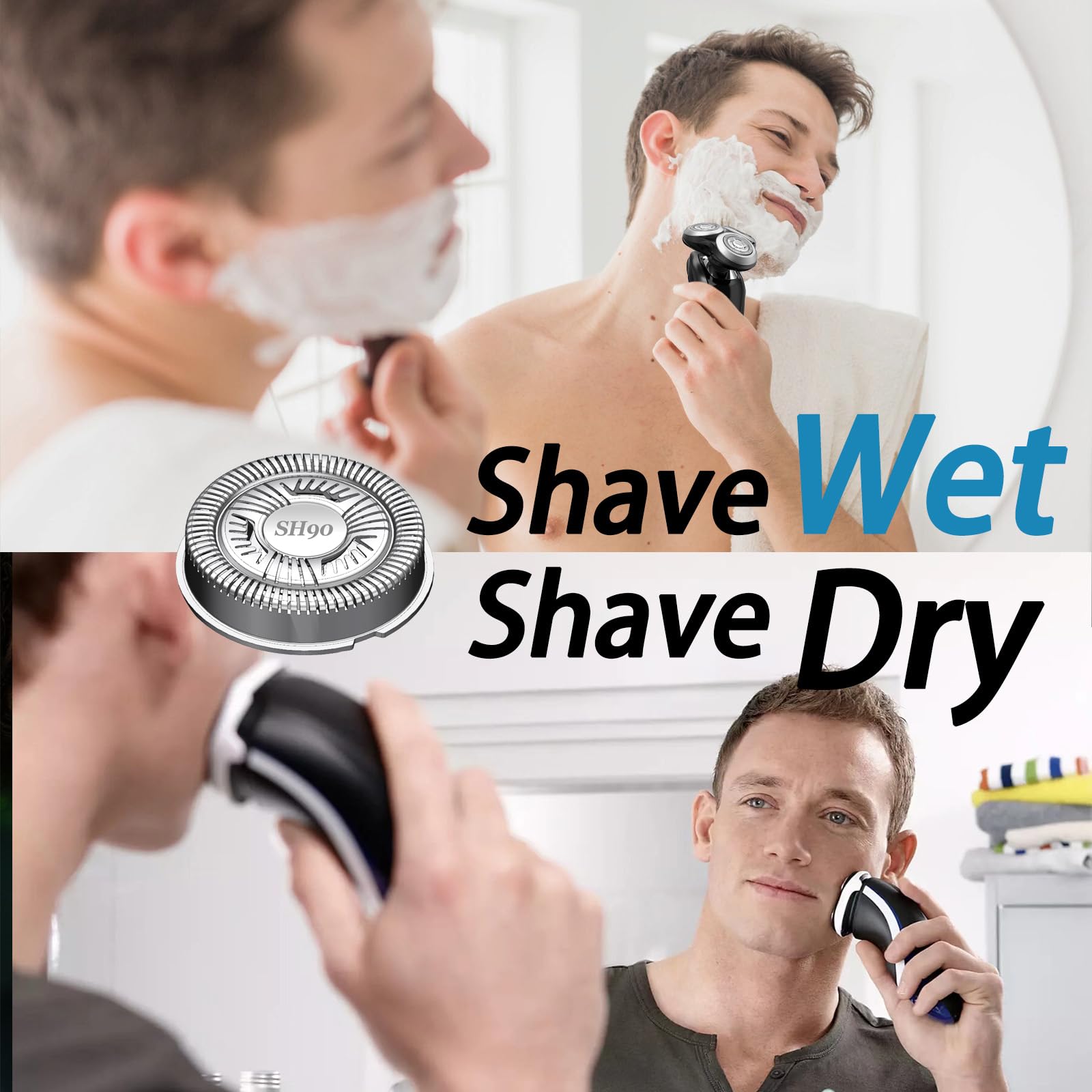 SUPERNB SH90 Shaving Heads for Series 9000, 8000, 7000 Electric Shaver Blades, Dual‑Ring Mesh Technology for Efficient Shave, Fits S9xxx/S8xxx/S7xxx, 3 Pack