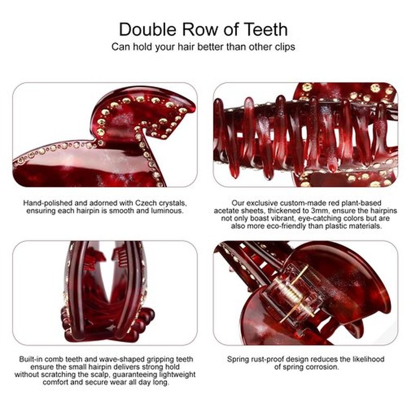 LOVIME Red Hair Clips for Women, Luxury 3 Inch Cute Claw Clips for Thin & Medium Thick Hair Girls, No Slip French Hair Clip, Durable Acetate Hair Accessories for Birthday Horse Gifts for Women