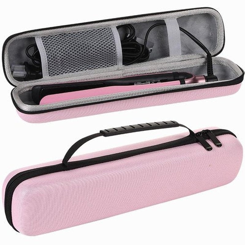 Curling Iron Travel Case, Festwarm Hard Carry Bag for Straightener Curling Irons Styler with Handle, EVA Flat Iron Cases for Vacation(CASE ONLY, Light Pink)
