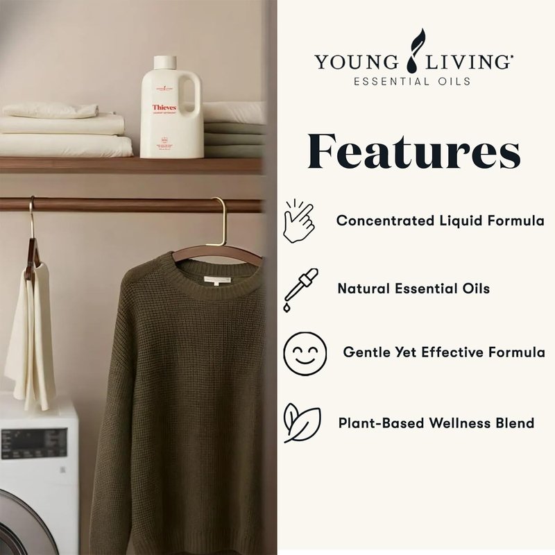 Young Living Thieves Laundry Detergent - Concentrated Plant-Based Formula with Enzymes, Fresh Citrus Scent, 32 fl oz