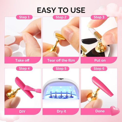 MelodySusie Update Nail Stand for Press Ons, 2 Spotted Cloud Magnetic Bases for Practice Painting Display Practice with Brush Holder and Reusable Double-Sided Tape for Home DIY Salon Supplies