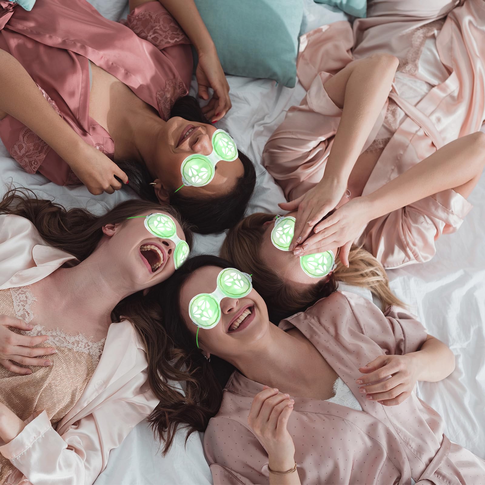 Skicuff 12 Pcs Hot and Cold Eye Pads Gel Eye Masks Reusable Relief Migraine Puffiness Relax Spa Party Favors Sleepover Slumber Party Supplies (Cucumber)