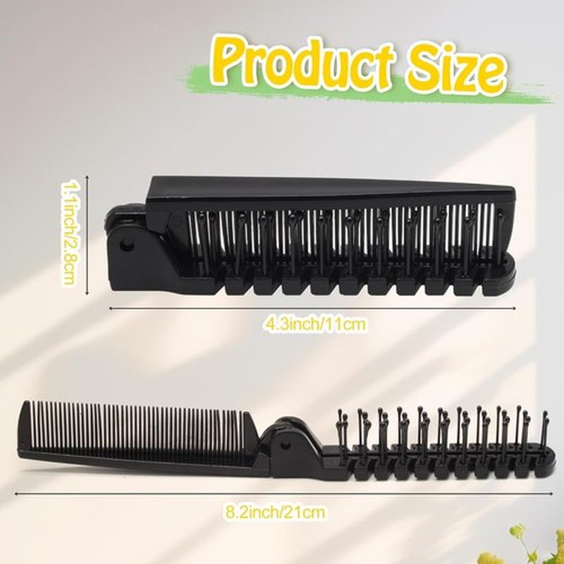 Skiennix Portable Travel Folding Hair Comb - Mini Pocket Brush with Double-Headed Anti-Static Design | 12 Pcs Black