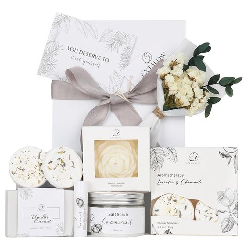 EXTALOW Spa Gifts for Women Bath and Body Gift Basket Valentines Day Gifts Coconut Lavender Home Spa Set Self Care Gift for Mom Sister Her Wife Birthday Gifts Spa Kit Care Package Thank You Gift