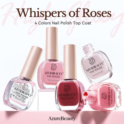 AZUREBEAUTY Valentines Pink Nail Polish Set Quick Dry Peach Light Pink Rose 4 Colors Natural Fingernail with Top Coat DIY Salon Home no Gel Women Gifts
