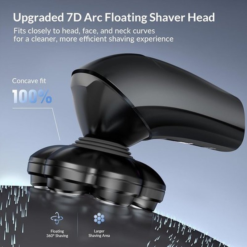 7D Arc Magnetic Head Shaver for Bald Men - Waterproof 5-in-1 Electric Razor & Grooming Kit, Black