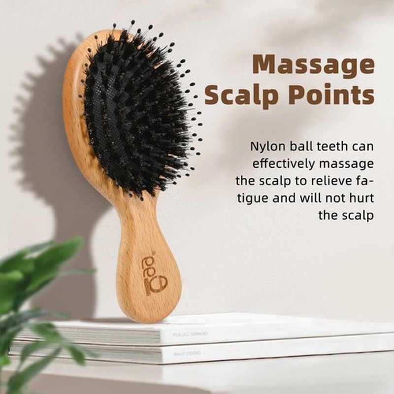BLACK EGG Hair Brush Mini Boar Bristle Hairbrush for Thick Curly Thin Long Short Wet or Dry Hair Detangle Massage Add Shine