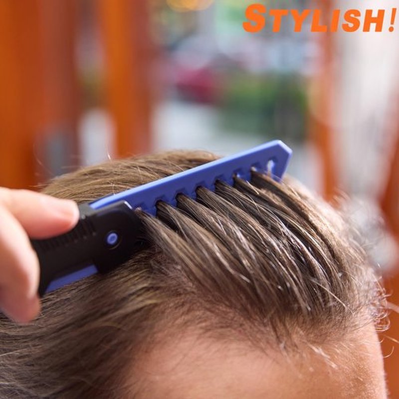 Fengliren Protable Folding 2 in 1 Hair Comb Dence Tooth Comb Wide Tooth Comb Sparse Styling Pocket for Combing Straight hair Curly Hair Beards Mustaches for Men Barber Hairdresser (Blue)