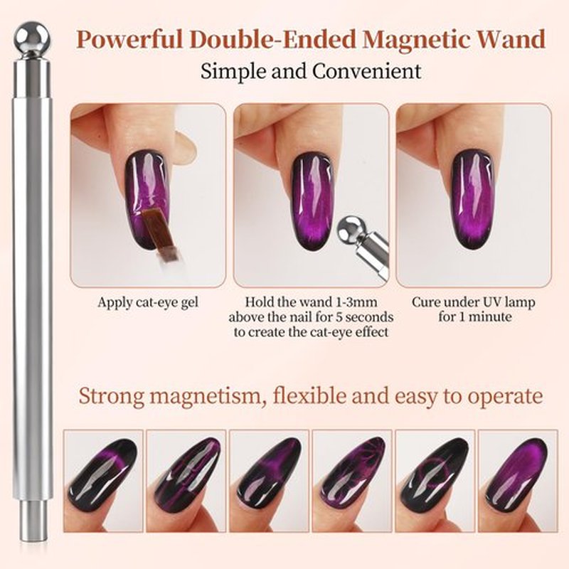heemeei Cat Eye Magnet Set, 38Pcs Cat Eye Magnets for Nails, Cat Eye Gel Nail Polish Magnet for Nail Art, Strong Nail Magnets Tools for Cat Eye Gel Polish, Magnetic Sticks for Home Salon DIY