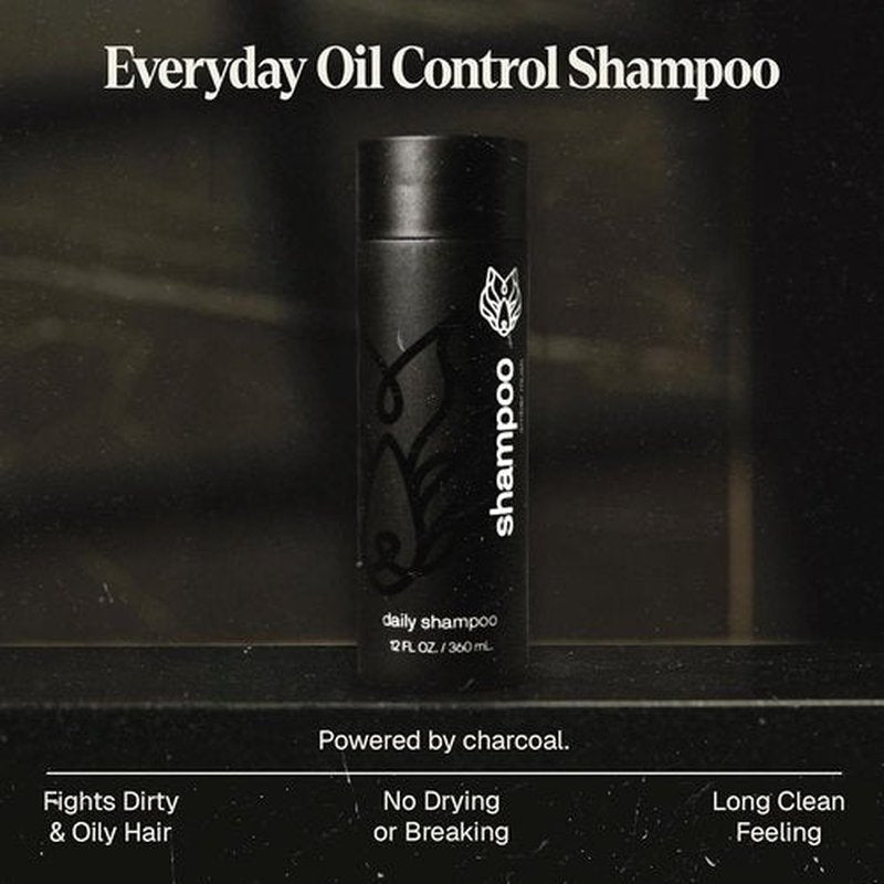 Black Wolf Men's Shampoo - Charcoal-Infused Oil Control for Oily Hair | 12 Fl Oz Hydrating Formula