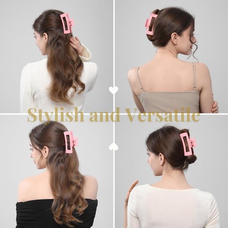 12 Pcs Pink Large Square Hair Claw Clips for Women, 4.3-Inch Matte Rectangle Claw, Strong Hold Non-slip Hair Clips for Thick & Thin Hair