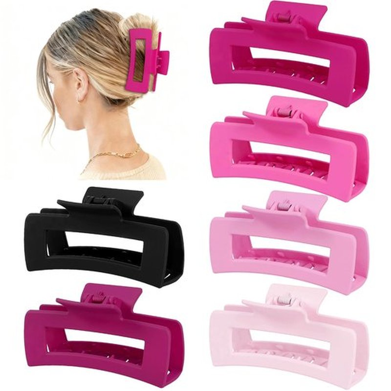 Sisiaipu 4 Inch Big Hair Claw Clips 6 Pcs Large Claw for Thick Hair Square Hair Clips for Women Rectangle Hair Clips Nonslip Acrylic Banana Jaw Clips Hair Accessories for Girls (Pink Purle)