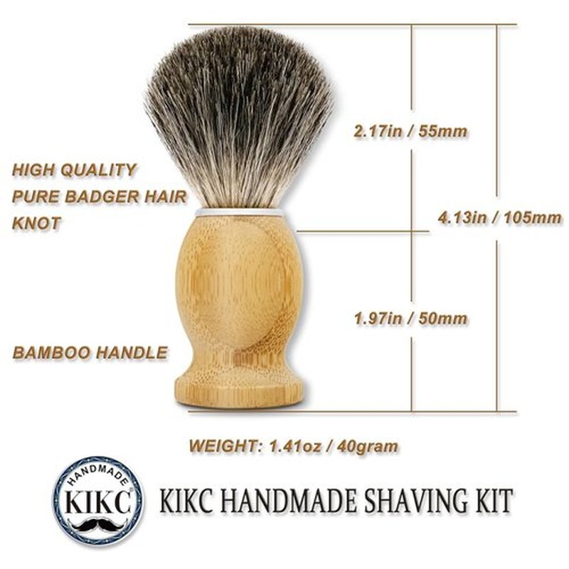 KIKC Pure Badger Shaving Brush - Handcrafted Bamboo Handle, Soft Bristles | Perfect Gift for Bearded Men