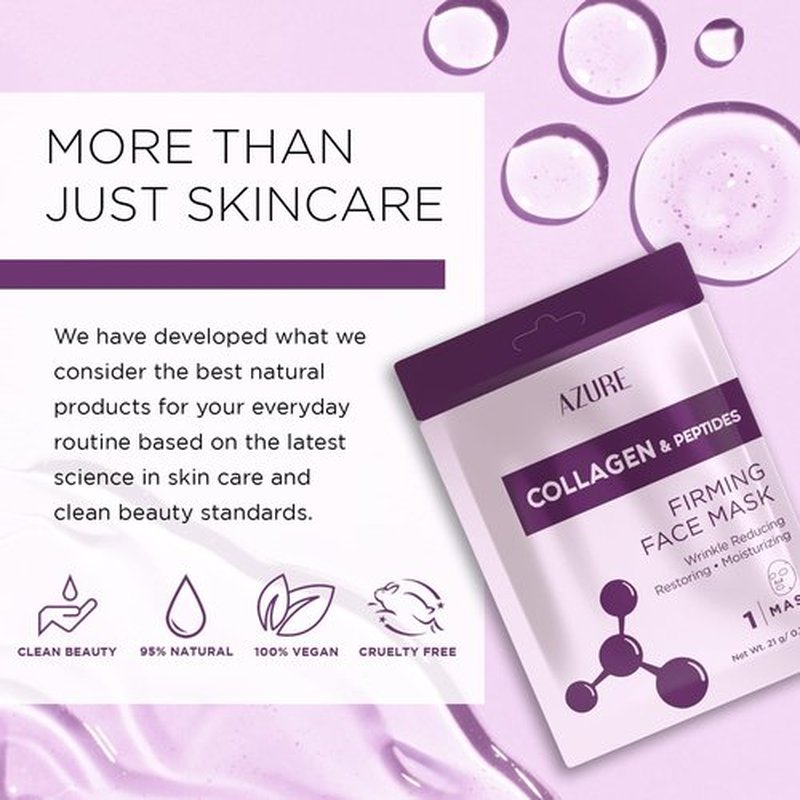 AZURE Collagen & Peptides Lifting Sheet Facial Mask - Restoring, Smoothing & Moisturizing Face Mask - Helps Reduce Fine Lines & Wrinkles, Smooths & Repairs - Skin Care Made in Korea - 10 Pack