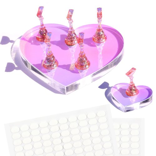 Nail Stand for Press ons,2 Set Heart Nail Holder for Painting Nails Aurora Nails Display Practice Art Magnetic Nail Display Stand with 200 Pcs Adhesive Tabs Nail Art for Display Home Salon