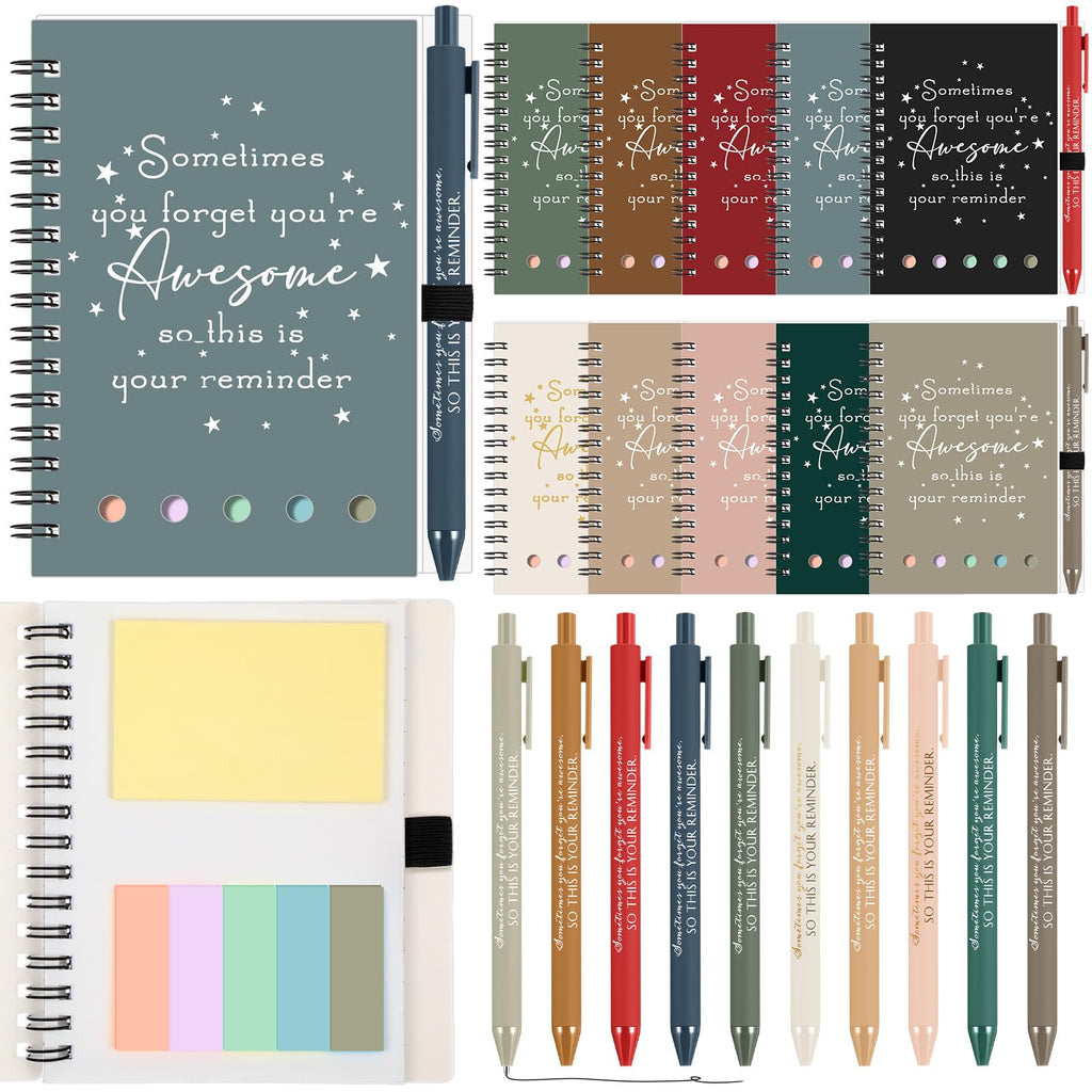Chuangdi 10 Sets Back to School Teacher Gifts Appreciation Journal Inspirational Notebook with Sticky Notepad Ballpoint Pen Bulk Thank You Gifts for Student Staff Team Coworker Nurse(Morandi)