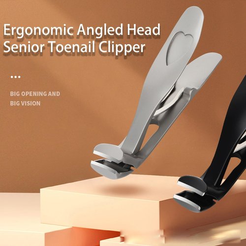 Nail Clipper for Seniors, Ergonomic Angled Head Senior Toenail Clipper, Large Angled Head Toenail Clippers with Wide Opening (Silver)