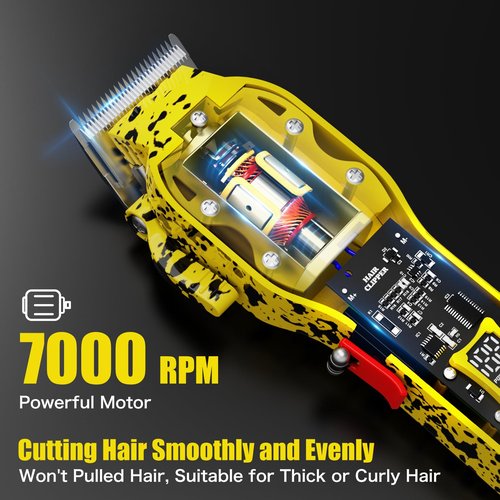Tuanchuanrp Professional Hair Clippers for Men, Cordless Barber kit for Hair Cutting & Grooming, Hair Clippers Set for Barber Haircut with LED Display 8 Fade Taper Combs(Yellow)