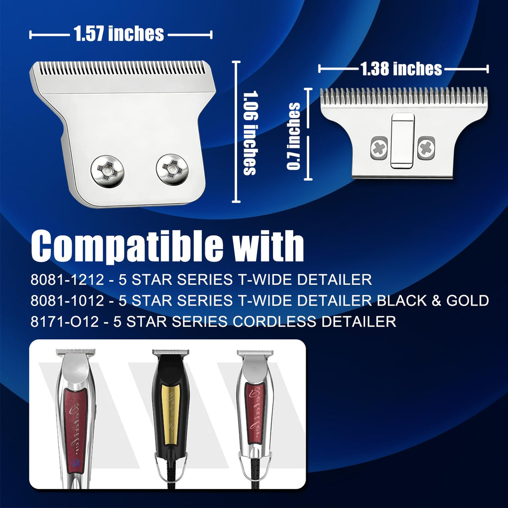 2215 Replacement T Wide Blades for 5 Star Detailer Li Trimmer 8081 & 8171, Adjustable Ze-ro-Gap Stainless Steel Trimmer Blade, Silver/2 Packs