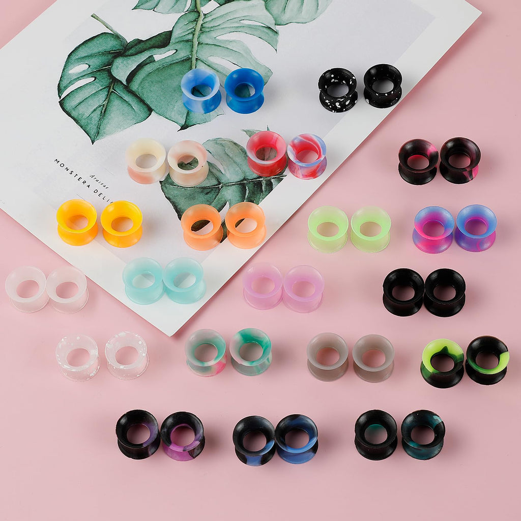 WINSENET 20 Pairs Silicone Ear Gauges Flexible 00G Ear Tunnels Gauges Soft Expander Ear Plugs Double Flared Ear Pierings for Men Women 10mm