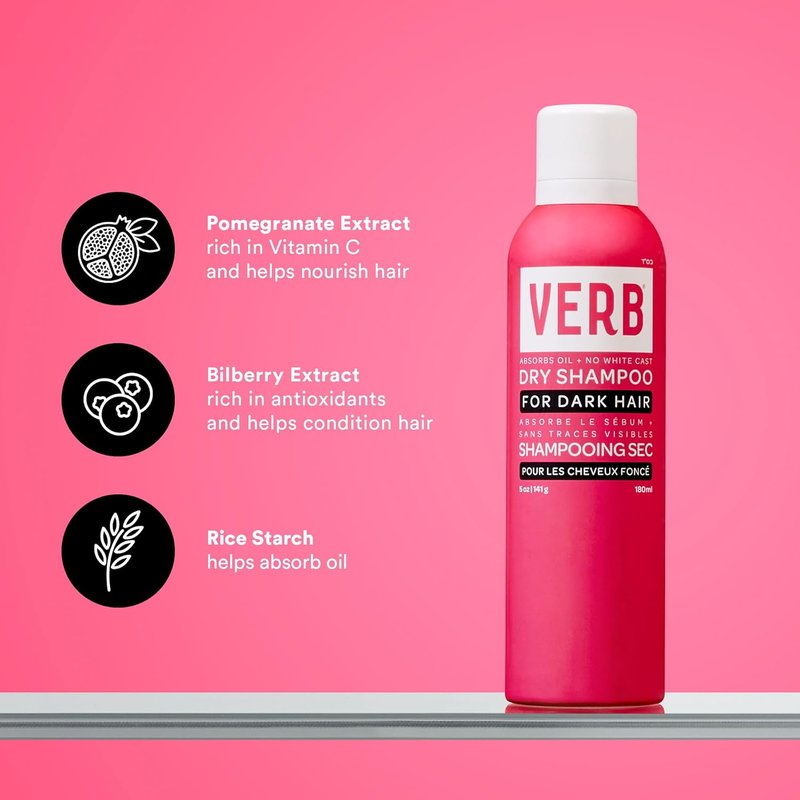 VERB Dry Shampoo Dark - Refreshing Spray to Absorb Oils & Extend Styles - Vegan, Paraben-Free Formula
