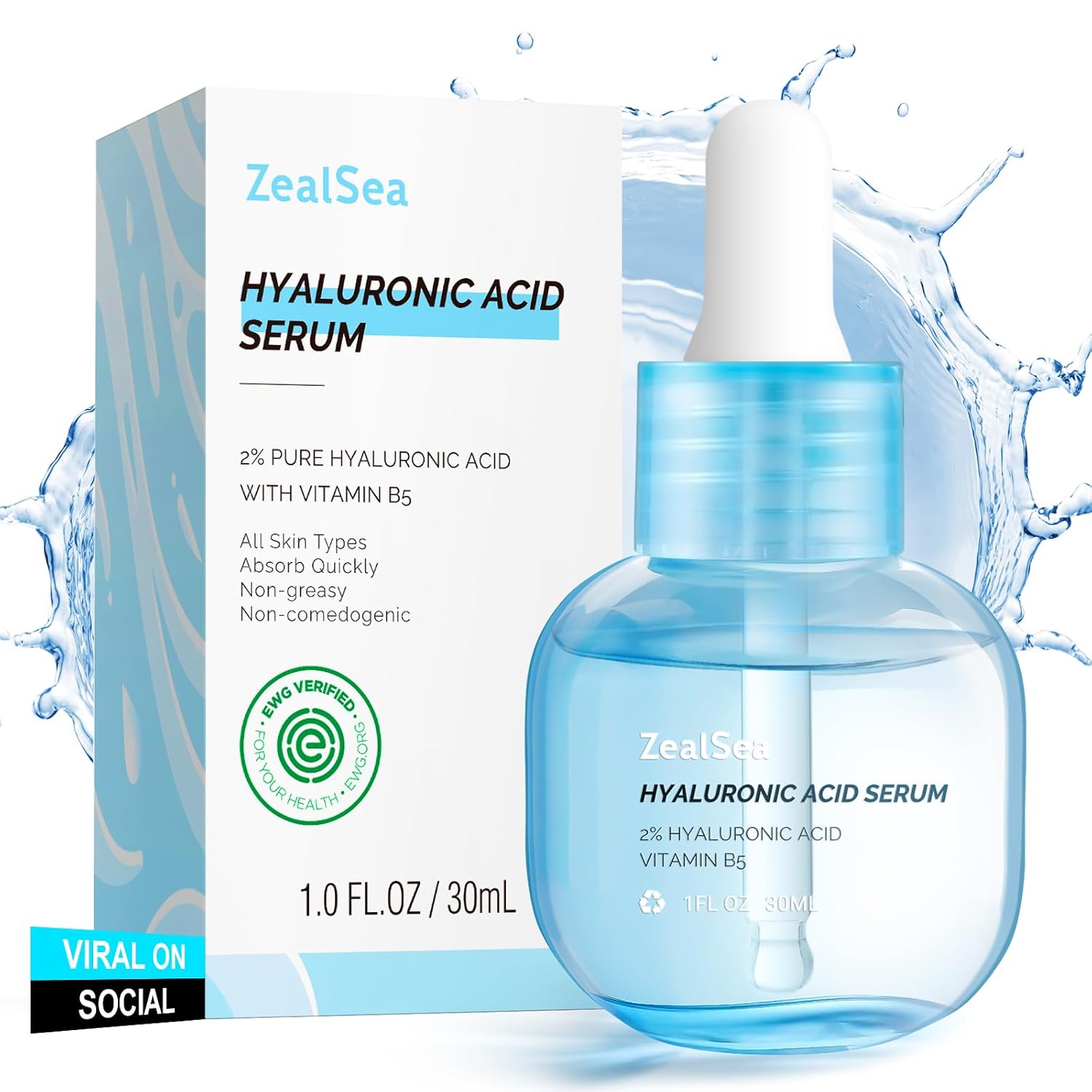 ZealSea Hyaluronic Acid Serum - Hydrating Microneedling Formula for Sensitive Skin | 1 Oz, Vegan & EWG Certified