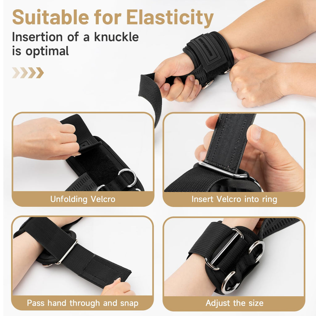 M MANUEKLEAR Wrist Straps for Weightlifting, Gym Lifting Straps with D Rings for Cable Machine,Weight Lifting Wrist Wraps for Men Women Black M(6.3-7.5inch)