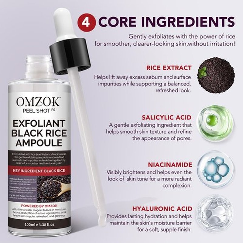 Peel Shot Glow Rice Ampoule Duo | Black Rice Exfoliant Face and Pore Cleaner with Hyaluronic Acid & Rice Extract Serum | Facial Pore Exfoliator, Peelshot Blackhead Dead Skin Remover for Face (100ml)