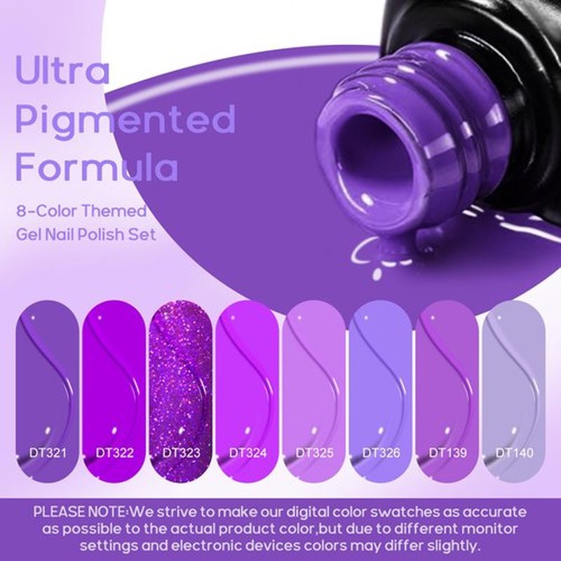 MEET ACROSS Gel Nail Polish Set 8 Colors Gel Polish Set Purple Nude Nail Polish Soak Off LED Nail Art Manicure Holiday Grape Purple Gel Nail Kit Gifts for Women DIY Home Salon