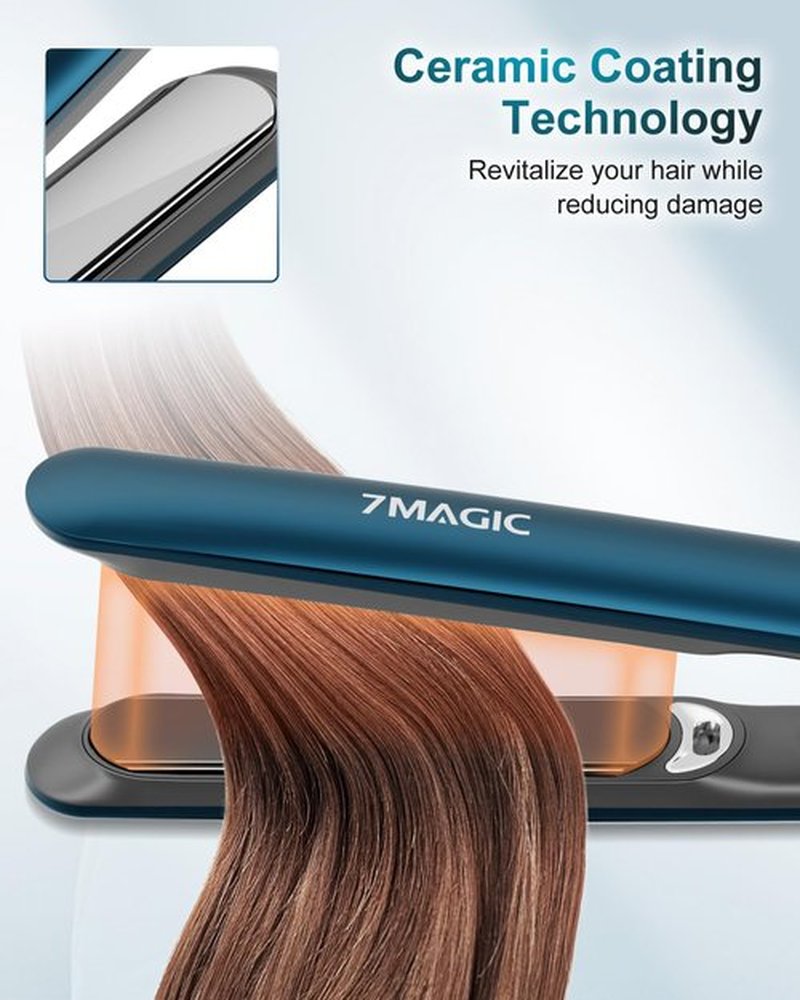 7MAGIC Hair Straightener 1 Inch Flat Iron Titanium Ceramic, Professional 2 in 1 Styling Tool with Fast Heat Up, Anti-Frizz Ionic & Floating Plates for Smooth Shiny Hair on All Hair Types
