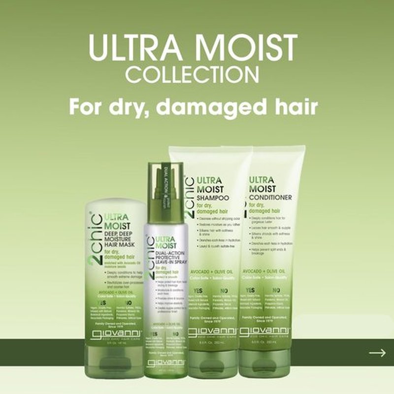 Giovanni 2Chic Ultra-Moist Shampoo & Conditioner Set - Nourishing Avocado & Olive Oil, Sulfate-Free | 24 Fl Oz (2-Pack)