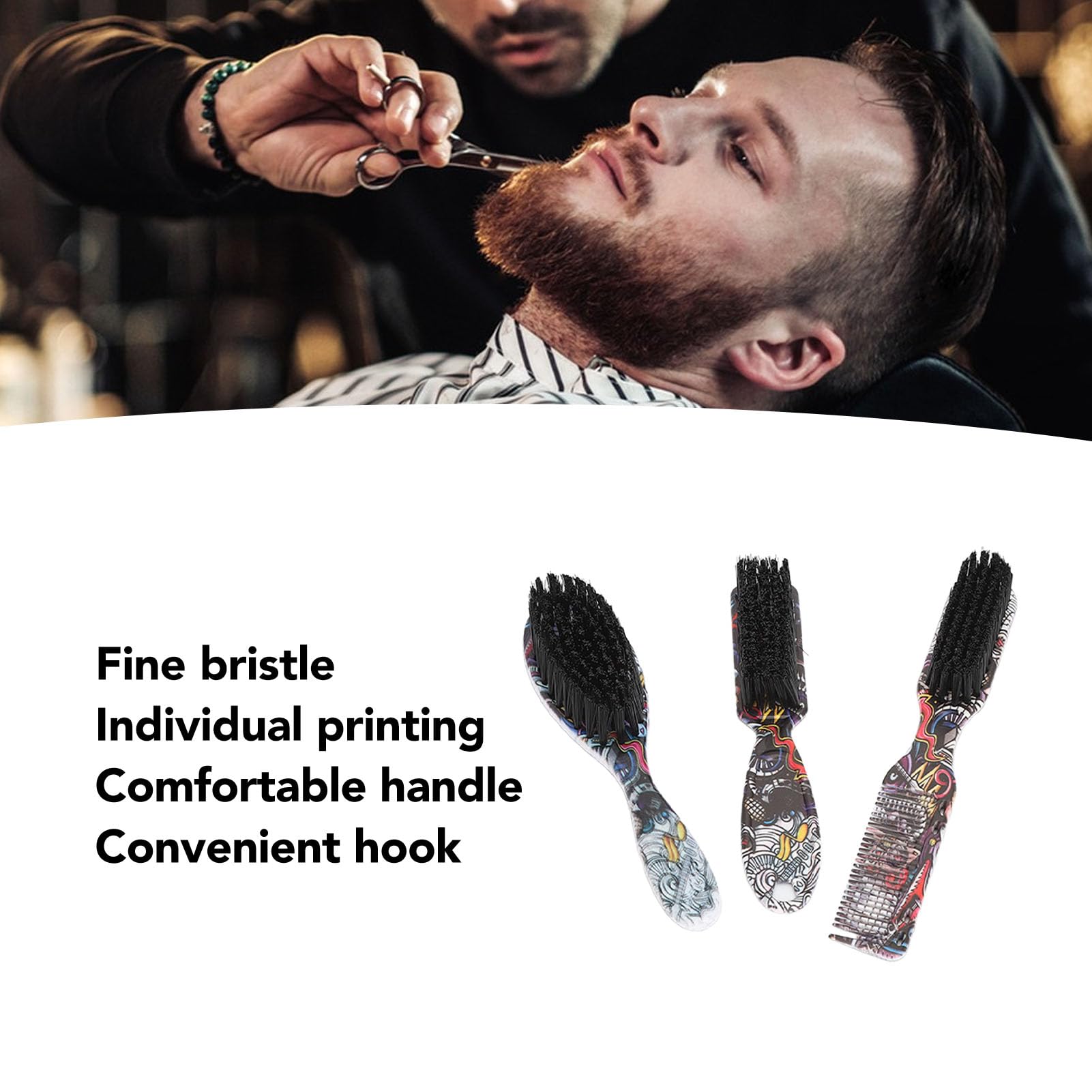 3pcs Beard Brush Set, 2 in 1 Barber Beard Brush, Comb and Brush Reinforced Bristles Portable and Lightweight for Stylingand Grooming