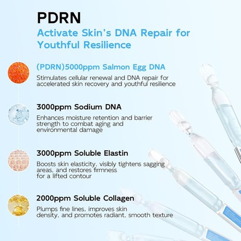 Skiennix Salmon DNA Anti-Aging Serum - 5000ppm Salmon Egg DNA & 2000ppm Collagen | Korean Skincare for Radiance & Wrinkles, 0.05 fl. oz x 30e