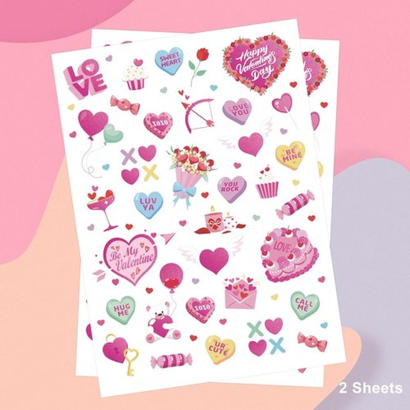Ovasorve Valentine's Day Temporary Tattoos 68 Styles V-Day Hot Pink Foil Tattoos Galentines Day Decoration Be Mine Party Favor Valentines Candy Heart Supplies Classroom Exchange Prizes