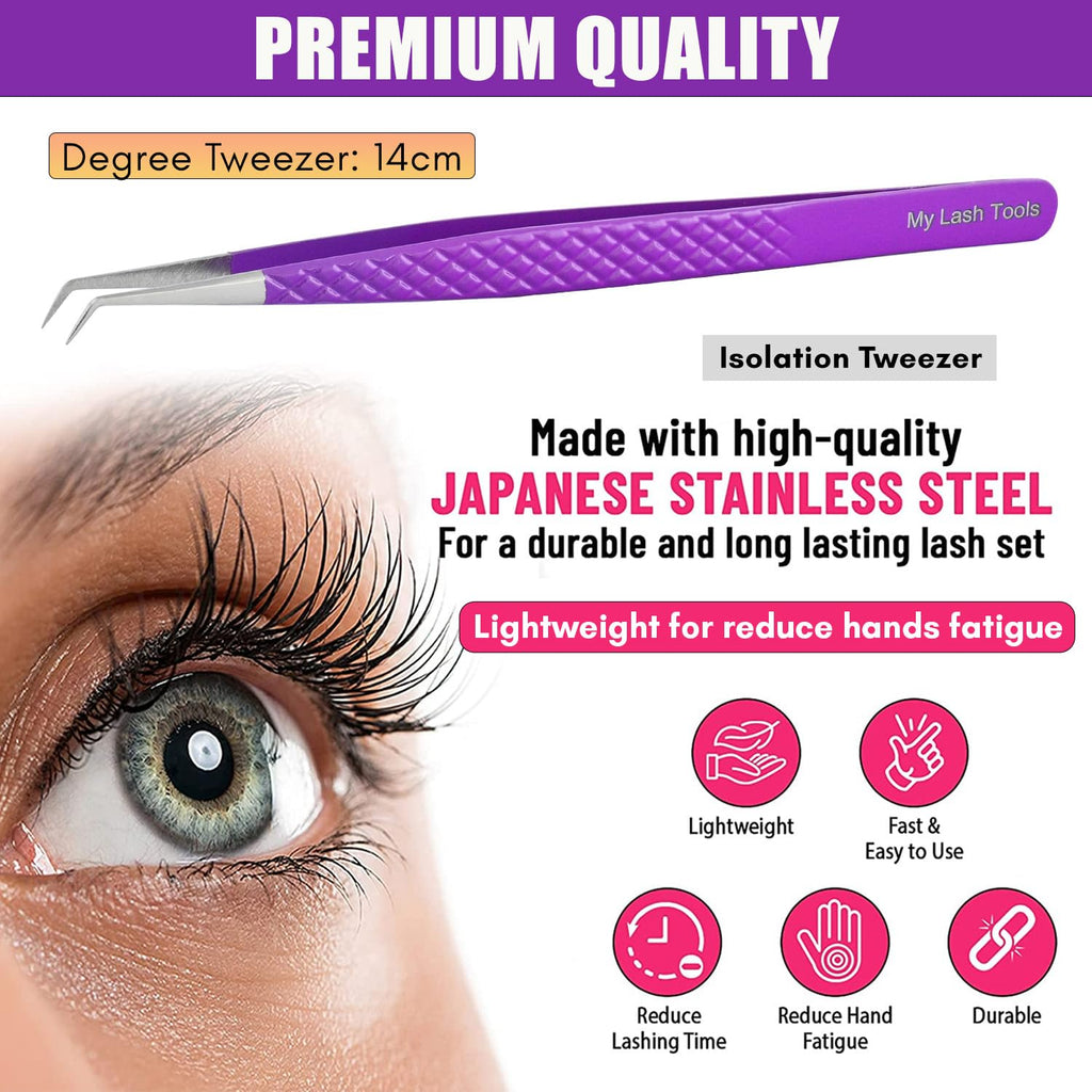 My Lash Tools Curved Degree Tweezers for Individual & Classic Lashes - Stainless Steel - 14cm