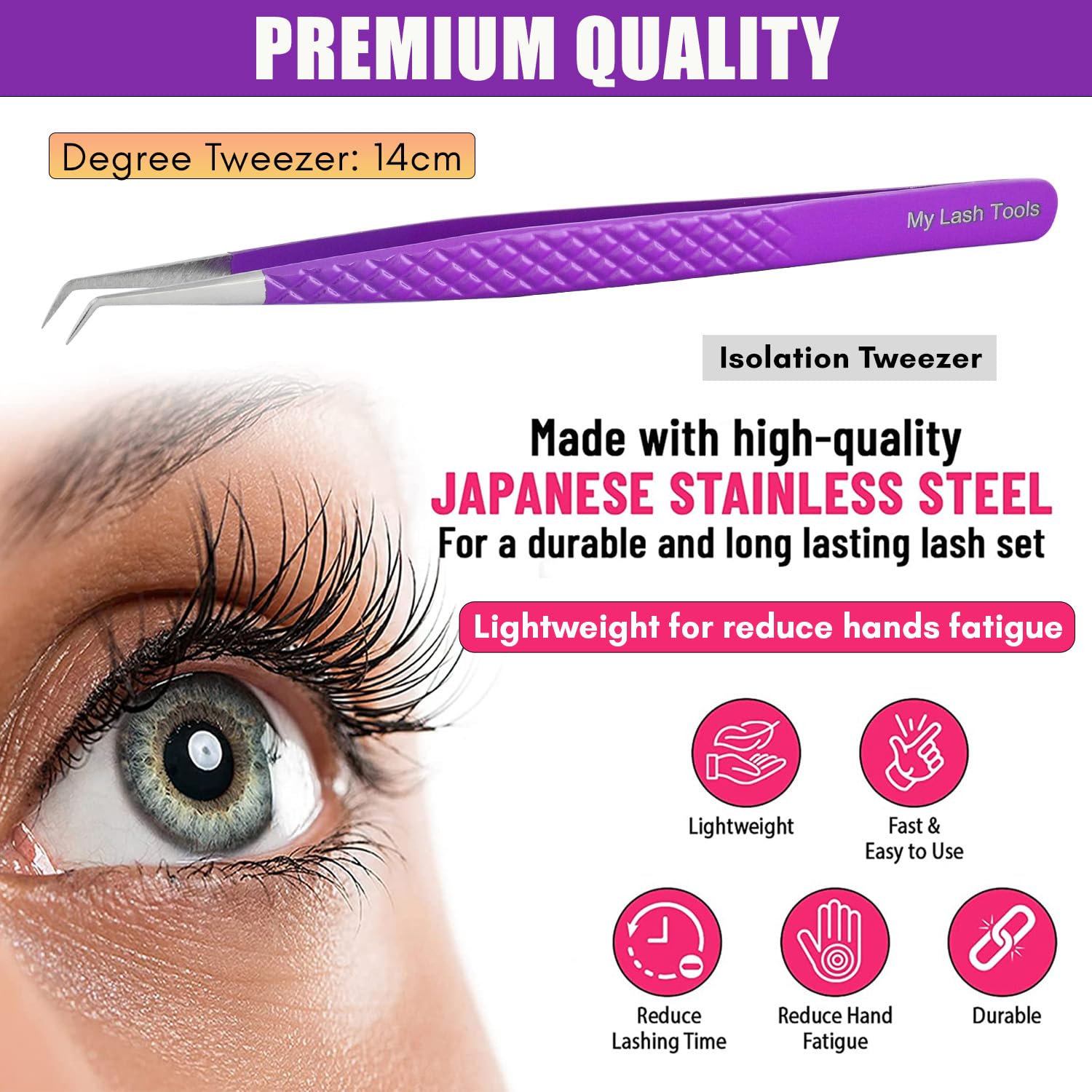 My Lash Tools Curved Degree Tweezers for Individual & Classic Lashes - Stainless Steel - 14cm